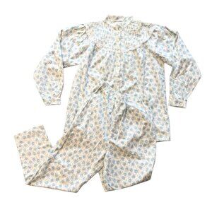 VTG ADONNA 100% Cotton 2 Piece Flannel Pajama Set in Baby Blue Florals SZ M